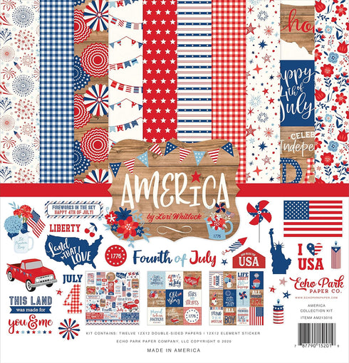Echo Park Paper Company America Collection Kit paper, red, white, blue 12-x-12-Inch...
