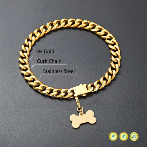 Walking Collar with Dog Tag Design Secure Buckle Cuban Link Chain Collar Heavy Duty Chew Proof for Medium Large Dogs...