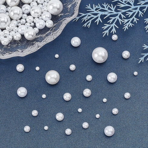 PH PandaHall 7 Sizes No Holes Pearls, 390pcs White Pearl Beads Undrilled Imitated Pearl Beads Faux Pearls for Vase Fillers, Wedding, Party, Home D...