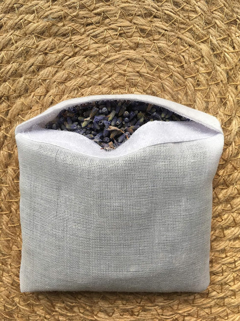 Hand embroidered lavender pillow sachet bag “Lavender crown” natural linen cushion 6"x6", set of 3...