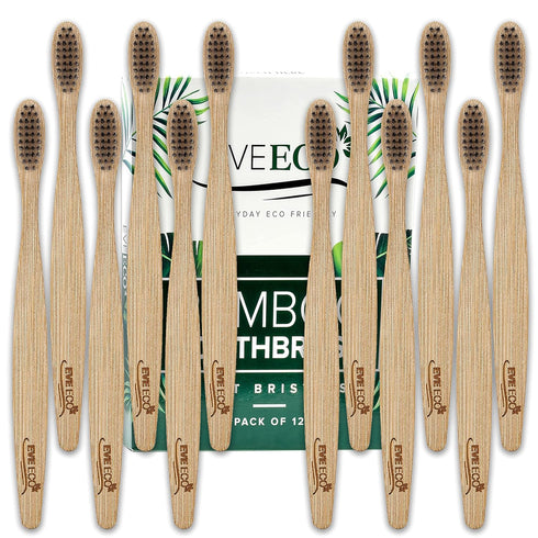 12 Count I Bamboo Toothbrush I Soft Bristles Best for Sensitive Gums I Charcoal I Vegan I Natural Wood I BPA Fee I Recyclable I Compostable I Biod...