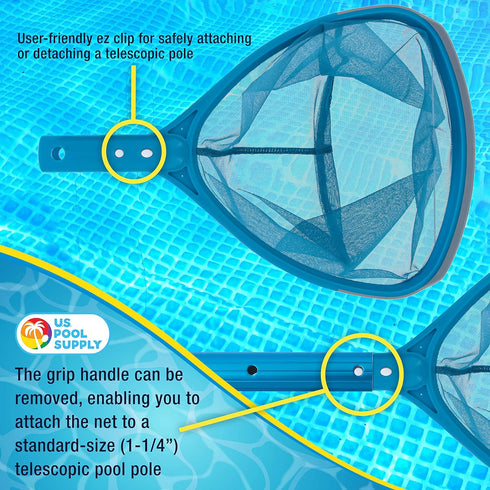 U.S. Pool Supply Professional Spa, Hot Tub, Pool Hand Leaf Skimmer Net with Grip Handle - 9" Deep Ultra Fine Mesh Netting Bag Basket, Skim & Remov...