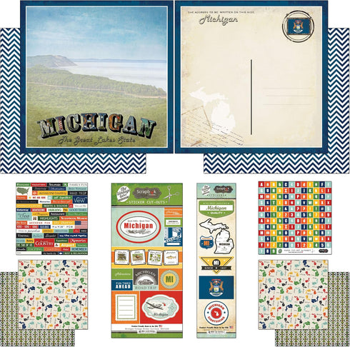 Scrapbook Customs Themed Paper and Stickers Scrapbook Kit, Michigan Vintage...