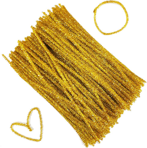 200 PCS Glitter Tinsel Creative Arts Stems Pipe Cleaners-12 Inch (Gold)...