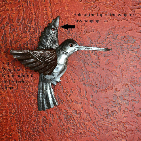 Hummingbirds, Set of 2, Nature Inspired Small Wall Hanging Ornamental Birds, Fall Garden Home Decorations, Good Luck Accent Plaques, Handmade in H...