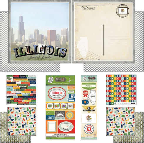 Scrapbook Customs Themed Paper and Stickers Scrapbook Kit, Illinois Vintage, 12 inch by 12 inch...