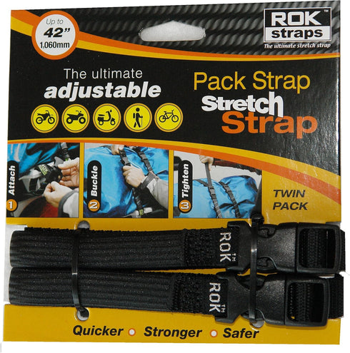 ROK Straps Adj. 12-42 X 5/8" Stretch in BLACK-2 In A Pack...