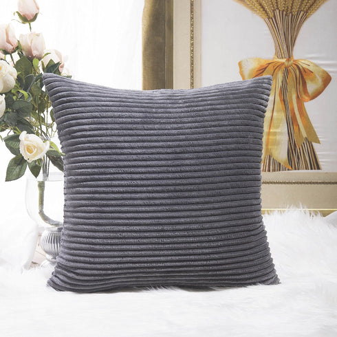 Home Brilliant Grey Pillow Covers 18 x 18 Set of 2 Soft Decorative Striped Corduroy Velvet Square Throw Pillow Cover for Sofa Couch, 18x18 inch, D...