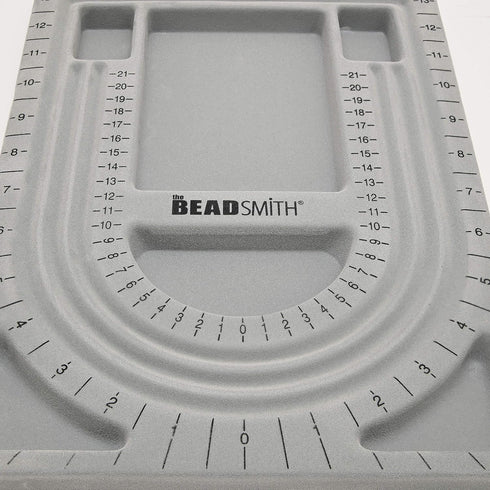 The Beadsmith Bead Board, Grey Flocked, 3 U-Shaped Channels, 6 Recessed Compartments, 9.5 x 13 inches, Design Boards for Creating Bracelets, Neckl...