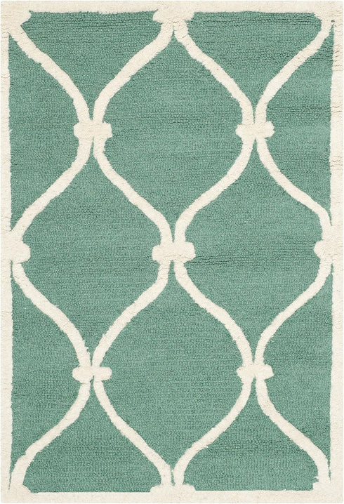 SAFAVIEH Cambridge Collection Accent Rug - 2' x 3', Teal & Ivory, Handmade Moroccan Wool, Ideal for High Traffic Areas in Entryway, Living Room, B...
