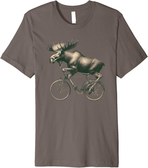 Moose Riding A Bicycle | Pencil Drawing Moose Bike Lovers Premium T-Shirt...