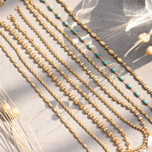 MEVECCO Gold Round Turquoise Beaded Bracelets,14K Gold Plated Handmade Cute Dainty Bracelet for Women...