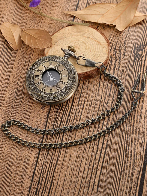 Mudder Vintage Roman Numerals Scale Quartz Pocket Watch with Chain (Bronze)...
