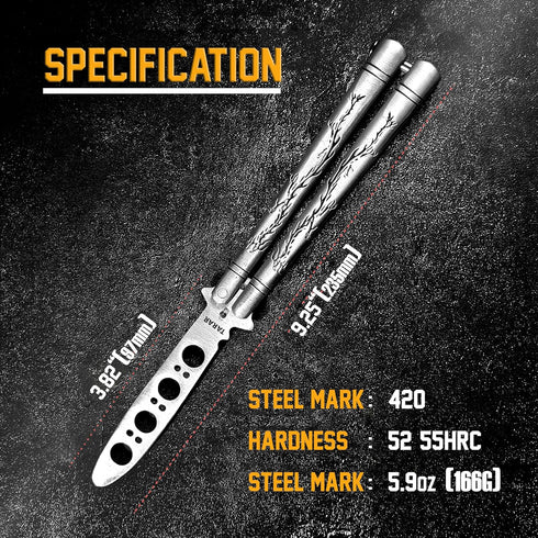 Finger Flip Trainer with Dull Blade, Full Stainless Steel Black Dragon Pattern Unsharpened 100% Safe for CSGO Training (Silver)...