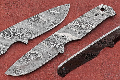Straight Back Blank Blade Skinning Knife, 8 inches Long Hand Forged Damascus Steel 4" Scale Space with 3 Pin Hole & an Inserting Hole Space 3.5 in...