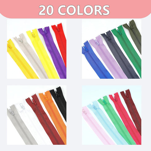 YAKA 60 Pack of 7 Inches Mix Nylon Coil Zippers Bulk - Supplies Zippers for Tailor Sewing Crafts (20 Color)...