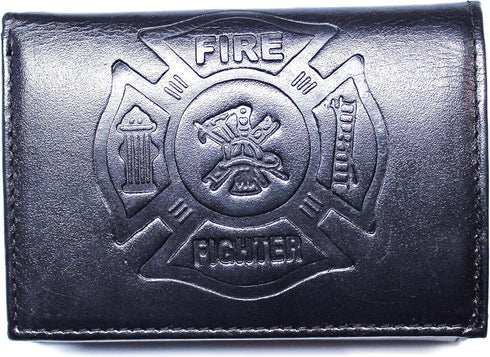 Fire Fighter Embossed Leather Trifold Wallet - Black...