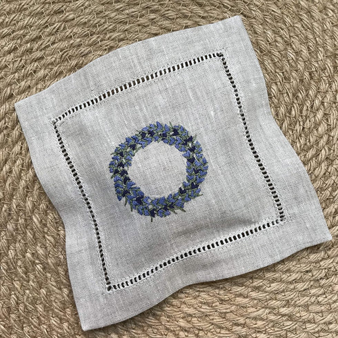 Hand embroidered lavender pillow sachet bag “Lavender crown” natural linen cushion 6"x6", set of 3...