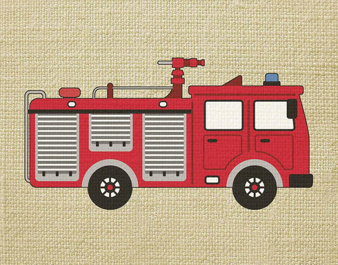 Artdash® exclusive Boy's Bedroom Art Prints: FIRE TRUCKS & Burlap (DR071) (8"×10")...