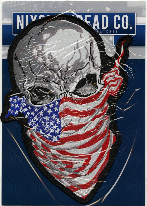Ruthless Halfskull Patch 11.5" | Skeleton Embroidered American Flag Bandana Skull Patriotic Biker Emblem | Large Iron On - by Nixon Thread Co....
