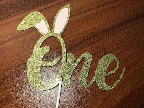 Gold Glitter Some Bunny One Birthday Cake Topper, Bunny 1st Birthday Cake Topper for Easter 1st Birthday Party Cake Decorations...