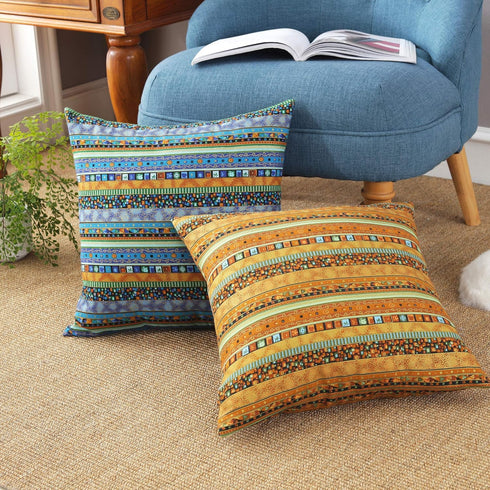 TAOSON Red Stripe Bohemian Style Antique Cotton Blend Linen Sofa Throw Pillowcase Cushion Cover Pillow Cover with Hidden Zipper Closure Only Cover...