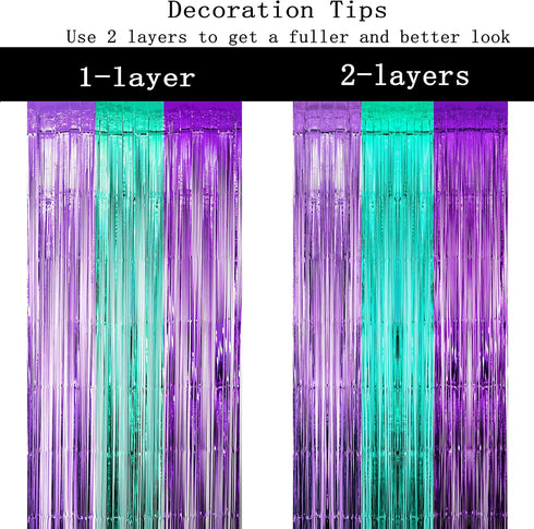 Teal Purple Tinsel Foil Fringe Curtains - Under The Sea Baby Shower Birthday Photo Backdrops Wedding Summer Beach Pool Party Decor Photo Booth Pro...