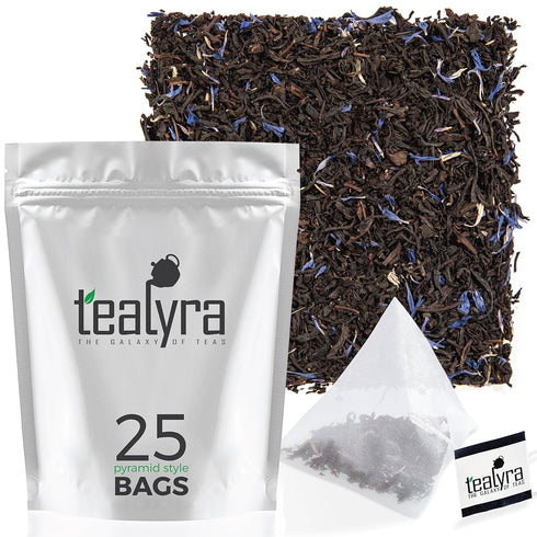 Tealyra - Cream Earl Grey Tea Pyramids Bags - Classic Black Leaf Tea - Citrusy with Vannilla Flavor - 25 Sachets (2-ounce)...