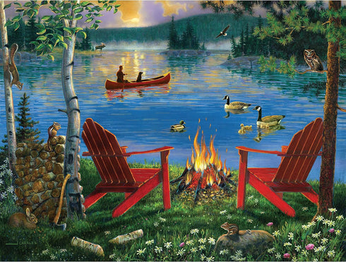 550 Piece Puzzle for Adults Adirondack Chairs and FIRE by J. Charles 24X18 Country Life Jigsaw from KI Puzzles,02633-SB...