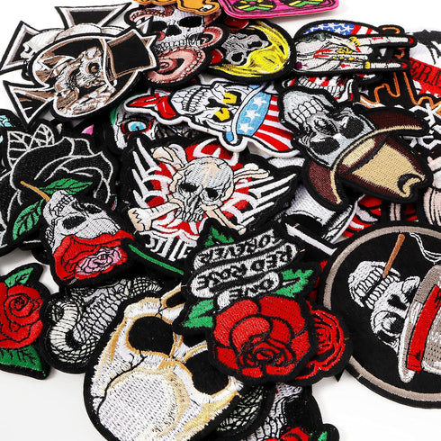 Meneng Embroidered Patches Iron-on Appliques: 30pcs Assorted Cool Punk Embroidery Sew-on Patch for Jackets Clothing...