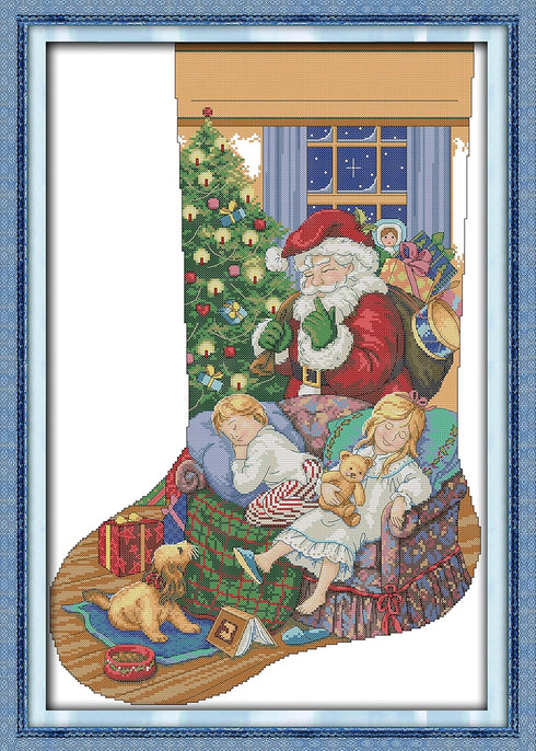 CaptainCrafts New Releases DIY Art Cross Stitch Kits Needlecrafts Patterns and Counted Embroidery Kit Christmas Stocking Santa Claus (E, Preprint ...