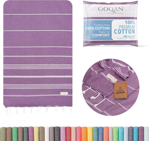 GOQAN Turkish Beach Towel Oversized 39x71 | Thin, Lightweight, 100% Cotton and Sand Free Towel is Suitable for Beach, Bathroom, Pool, Travel & Swi...