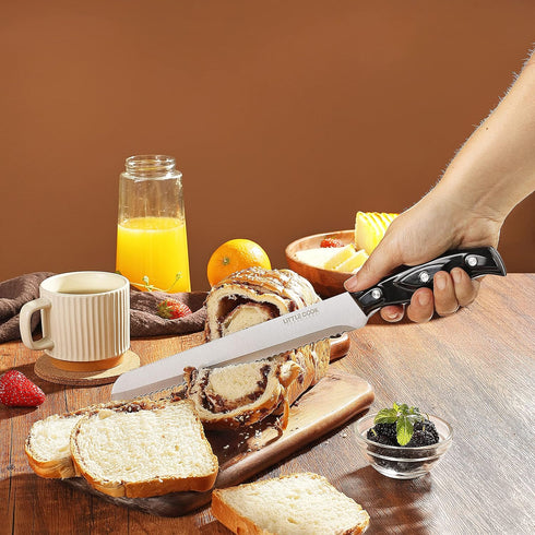 Little Cook Bread Knife with Cover, 10 inch serrated bread knife for homemade bread, German Stainless Steel brisket knife, Bread Cutter Ideal for ...