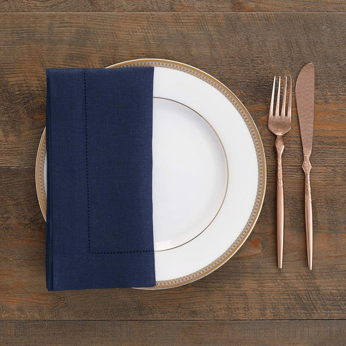 Solino Home Navy Linen Napkins Set of 4-100% Pure Linen Hemstitch Dinner Napkins 20 x 20 Inch for Summer, Fall - Classic Hemstitch...