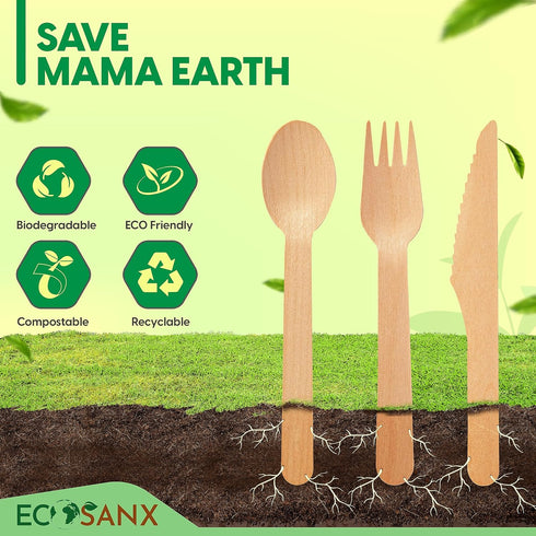 120 PCs Wooden Cutlery set | 6.5" Splinter Free Compostable Utensils, Biodegradable, Eco-Friendly | 100% All - Natural Bamboo Utensils for Outdoor...