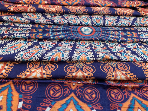 raajsee Round Beach Tapestry Blue Orange Mandala Throw/Boho Hippie Beach Blanket Roundie/Indian Cotton Bohemian Large Round Table Cloth/Yoga Mat M...