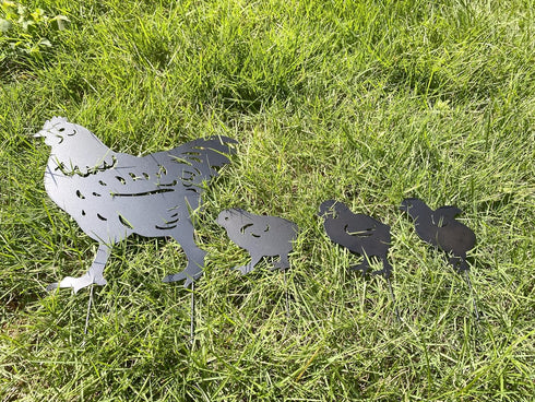Metal Stake Chicken Decorative Garden Stakes Black Small Chicken Silhouette Garden Statues for Yard Outdoor Lawn Patios Garden Decoration,Set of 4...