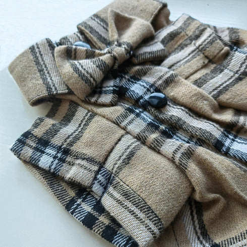 Soft Casual Dog Plaid Shirt,Gentle Dog Western Shirt Pet Clothes, Dog Cotton Shirt with Bow Tie for Wedding,Christmas Costumes (Large, Dark Khaki)...