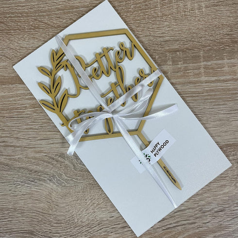 Better Together Cake Topper Hexagon Geometric Wooden Wedding Engagement Party Decoration Happy Birthday Anniversary Gold Silver Brown Natural Wood...