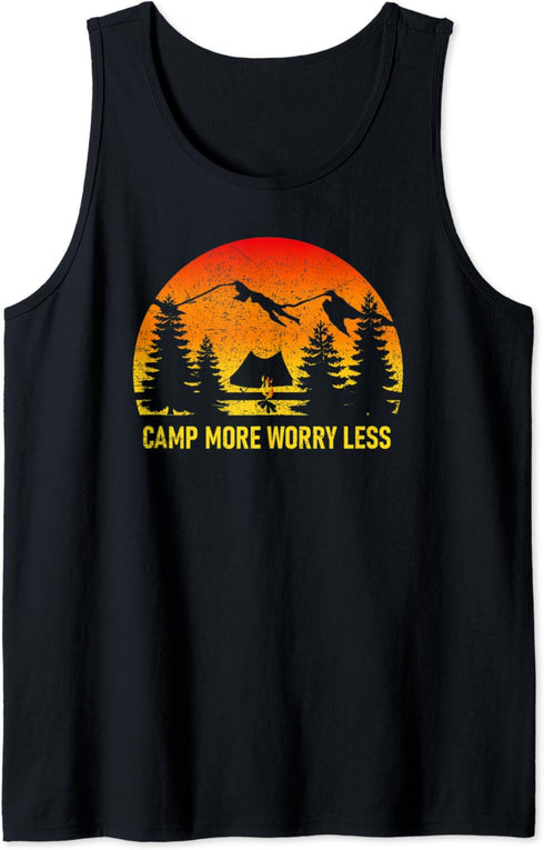 Mens Camp more worry less - Camping Gear Tank Top...
