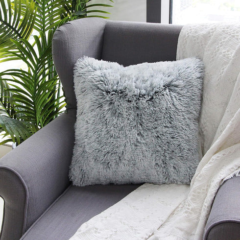 Uhomy Fluffy Accent Pillows Cover 20"x20", Soft Gray Ombre Faux Fur Throw Pillow Case, Modern Luxury Decorative Square Cushion Cover for Farmhouse...