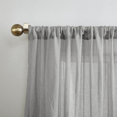 No. 918 Tayla Crushed Texture Semi-Sheer Rod Pocket Curtain Panel, 50" x 120", Gray...