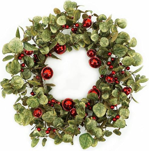 20 inches Artificial Winter Spring Wreath with Eucalyptus Leaves,Red Berries,Red Bells for Front Door Farmhouse Indoor Outdoor Festival Home Decor...