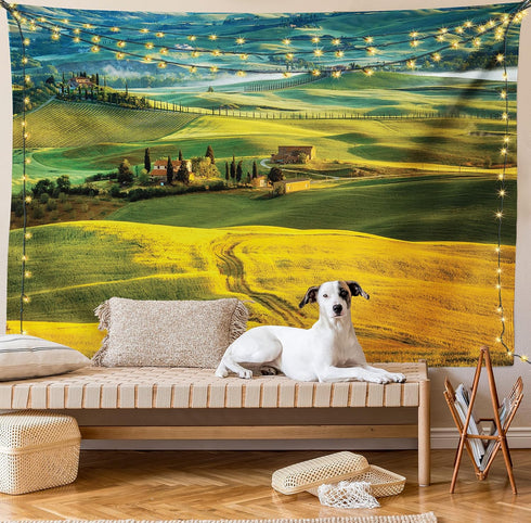 Lunarable Tuscan Tapestry, Idyllic Landscape of Tuscany Road and Cypresses to Medieval Farmhouse Image, Fabric Wall Hanging Decor for Bedroom Livi...