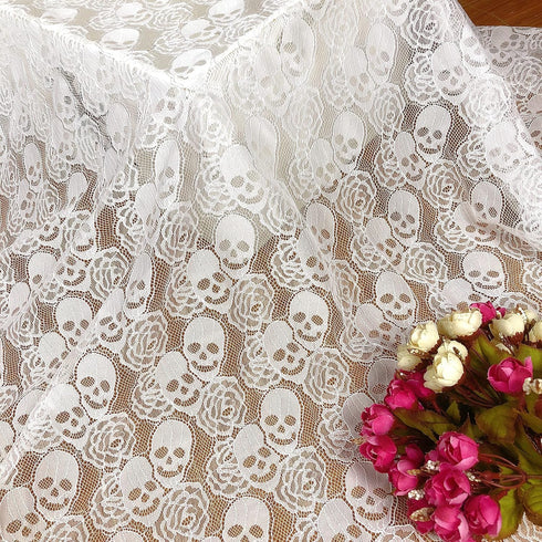 White Lace Fabric, Soft and Durable Lace Fabric by The Yard, 59 x 72 Inches Skull Rose Pattern Lace, Garment Sewing Fabric, 2 Yards DIY Craft Lace...