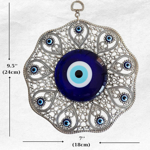 Turkish Glass Blue Evil Eye Wall Hanging Ornament - Metal Home Decor - Turkish Amulet - Protection and Good Luck Charm Gift in a Box...