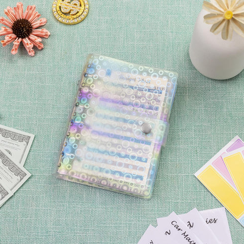 A7 Binder Soft PVC with Bubble 6-Ring Mini Binder, with Mini Binder Pockets x8 Zipper Envelopes, Budget Sheets x12, Cash Envelope Sticker x42, Lab...