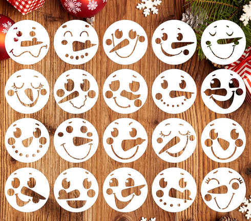 3” Christmas Snowman Face Stencils for Painting on Wood Slice, Reusable Christmas Stencil Winter Ornament Drawing Templates for Tiered Tray/Window...