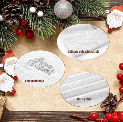 Quera 2 Pack Christmas Hand Towels 100% Cotton Embroidered Premium Luxury Decor Bathroom Decorative Dish Towels Set for Drying, Cleaning, Cooking,...