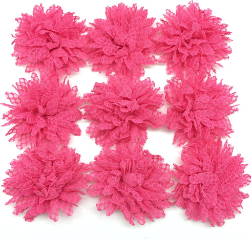 PEPPERLONELY 10PC Set Fuchsia Lace Petal Fabric Flowers, 4 Inch...